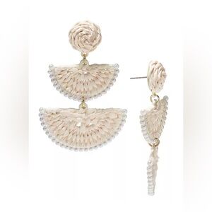 NWT On 34th Gold-Tone Stone Bead & Woven Raffia Drop Earrings